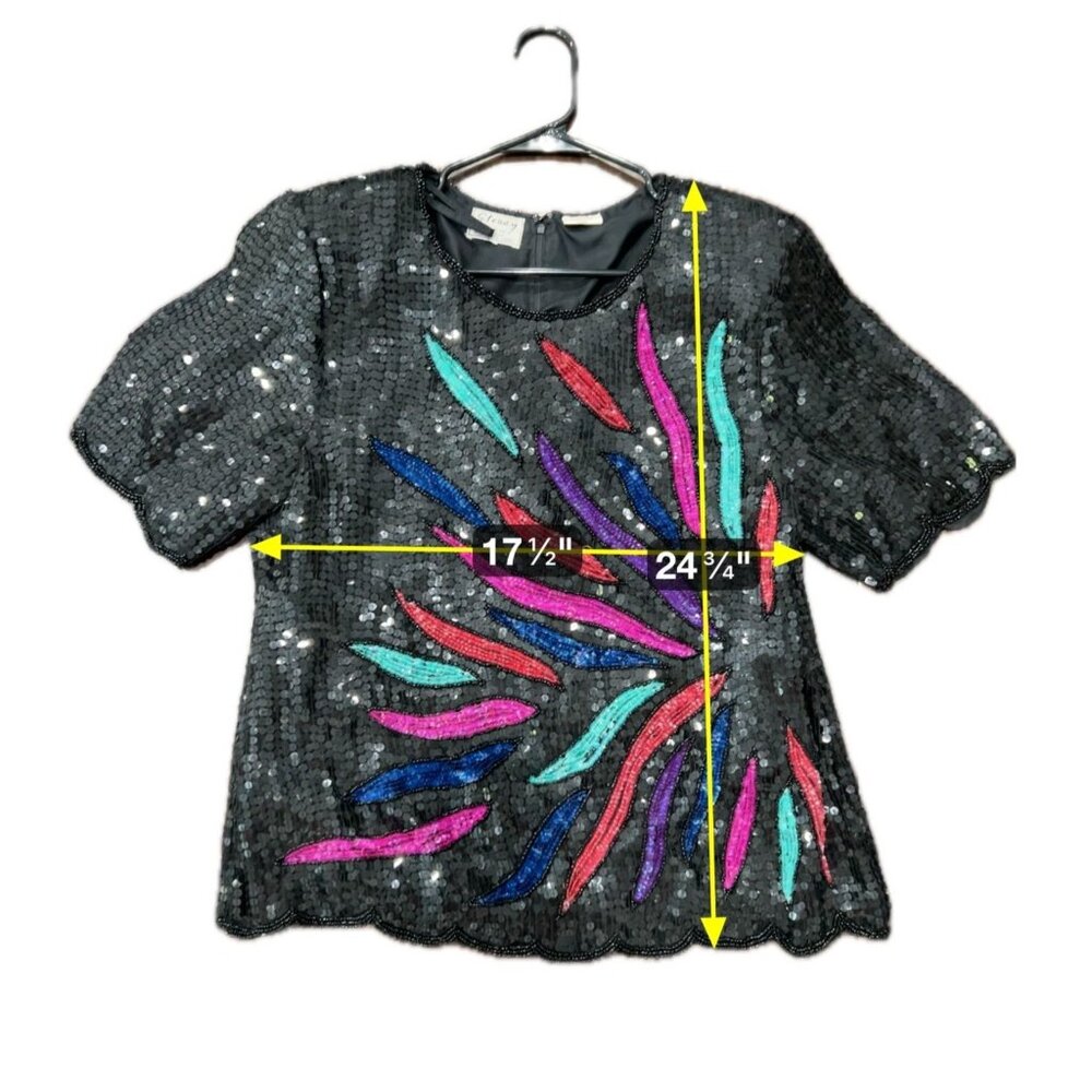 Vintage Stenay Black Sequin Beaded Top Colorful Embellishments Artsy Bold - Picture 8 of 10